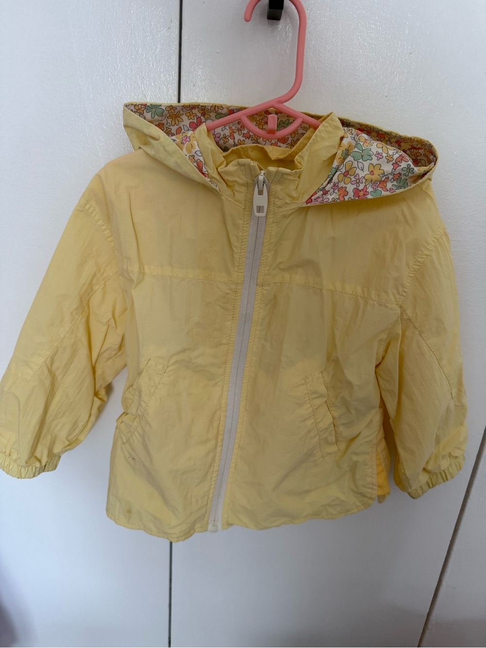 Zara Yellow Hooded Kids Jacket with Floral Lining (18-24 months)